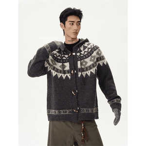抖音得物 秋冬新款开衫毛衣美式复古休闲慵懒风V领针织衫男外套潮图片