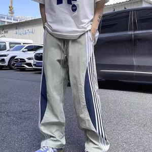 多巴胺速干裤子男夏季薄款2025新款三条杠宽松直筒美式高街休闲裤图片