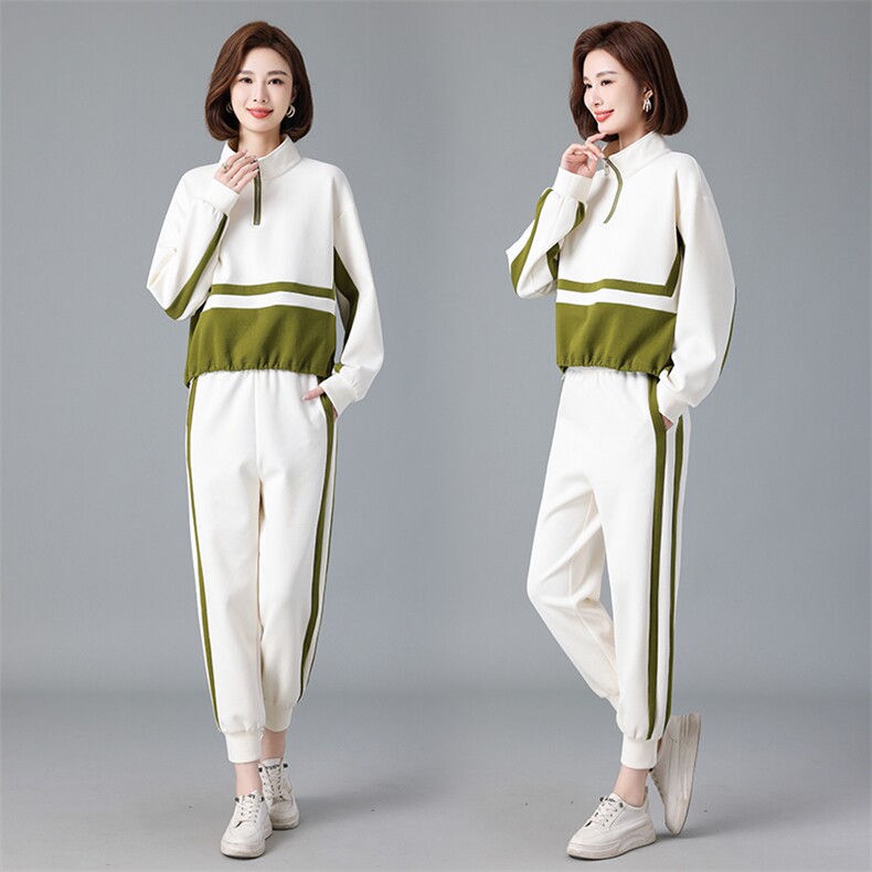现货2024春季新款时尚休闲减龄遮肉卫衣套装两件套,女装套装/套裙,深水步