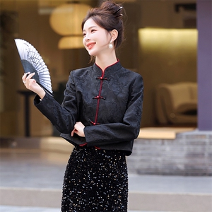 新中式国风提花盘扣外套女2025春秋新款修身气质改良唐装短款上衣图片