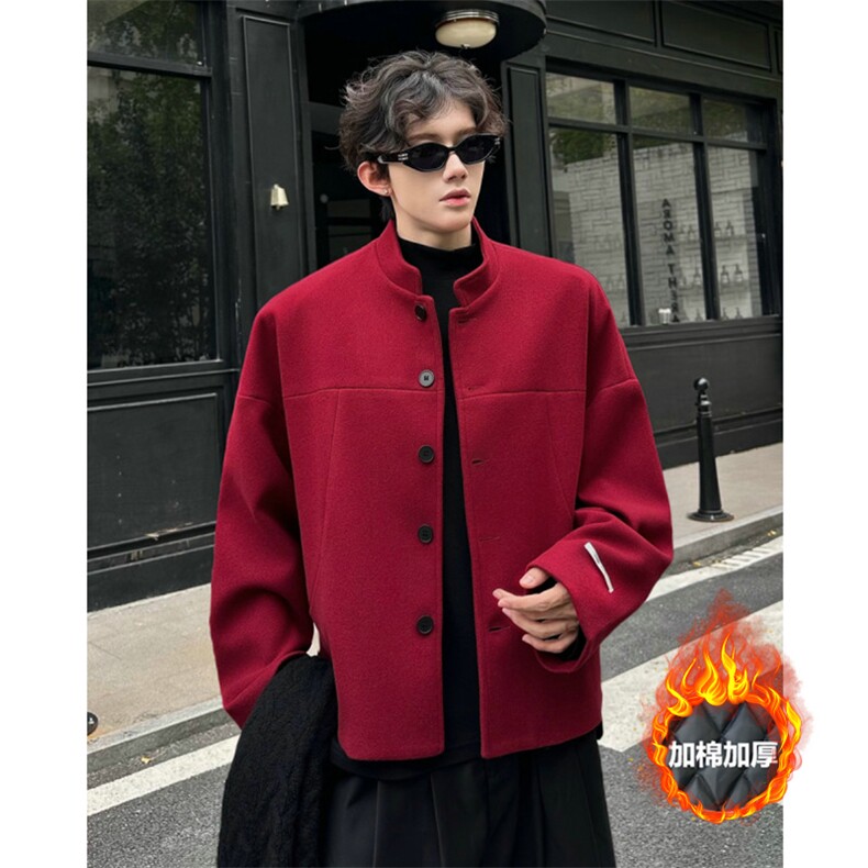 加棉加厚毛呢外套短款夹克大衣504-F32-P75控118（加棉P85控128），男装西服，星座504