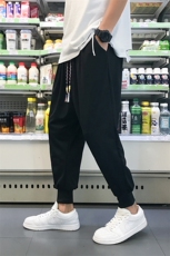 纯黑九分大裆裤男束脚裤宽松低裆垮裤大码吊裆哈伦裤2435纯黑-P30，男装休闲裤，星座207
