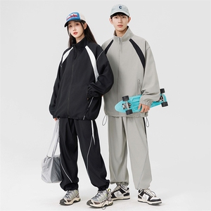 港风青少年情侣运动宽松拼接长袖夹克休闲裤套装TZ92 P90图片