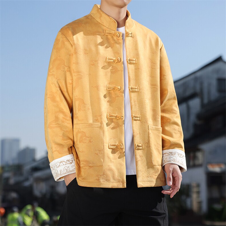 男士外套麂皮绒印花夹克盘扣立领唐装龙XZ1512-2508-P85,男装夹克,星座1512