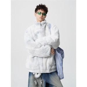 羊羔毛棉衣潮扎染设计情侣大码M-5XL毛绒外套男YG7503P128控168图片