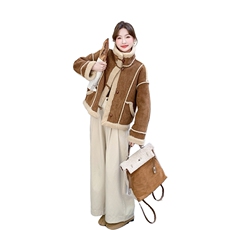 现货咖色皮毛一体羊羔毛外套5803-P185-K268，女装派克服，2C159