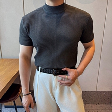 盗图高级感纹理颗粒设计简约薄款冰丝短袖T恤衫PL130/P55，男装T恤，电商A243