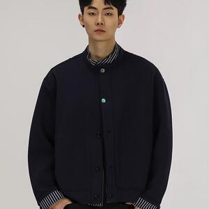 秋冬撞色假两件条纹外套男老钱风立领简约百搭夹克上衣WJK310图片