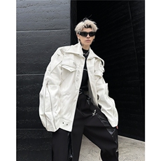 美式复古高街白色皮衣外套男春秋款潮牌小众高级感短款机车服夹克，男装夹克，星座601-2