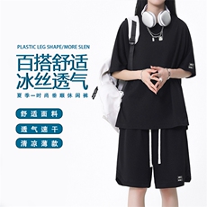 夏季时尚透气百搭冰丝套装TZ13-特批70，男装休闲套装，星座718