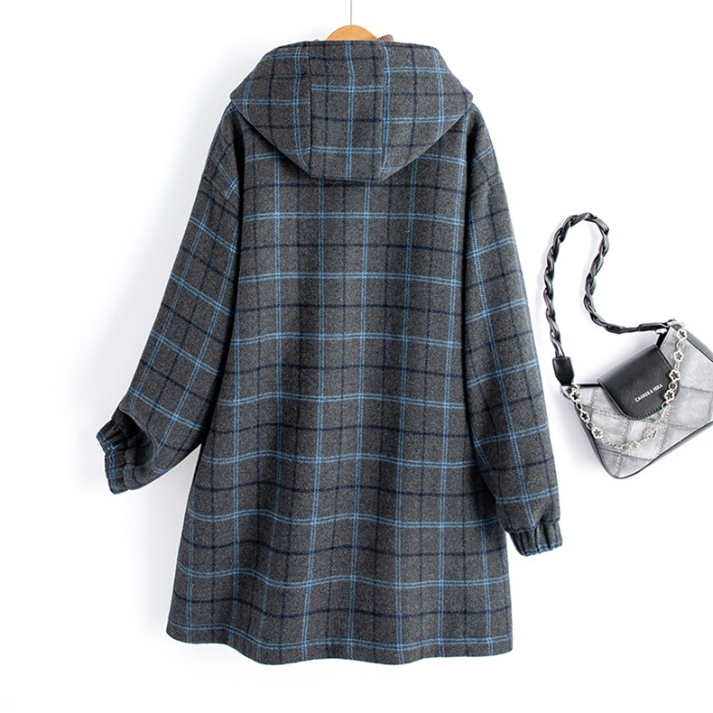 水衣源860款中长连帽格子毛呢加厚羽绒服（帽不可拆）（90绒）,女装羽绒服,水衣源
