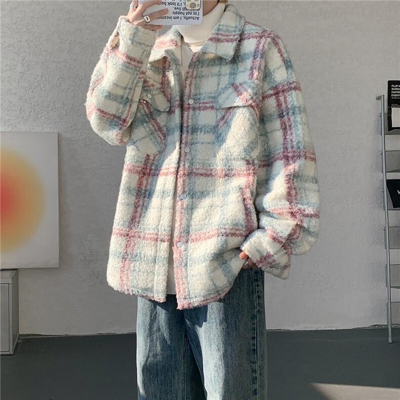 粗花呢格纹棉服复古大码夹棉加厚小香风毛圈格子呢外套LF101特P95图片