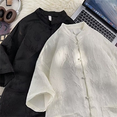 新中式汉服短袖衬衫男夏风唐装汉服宽松休闲半袖衬衣CY1110-P43，男装衬衫，星座412-2
