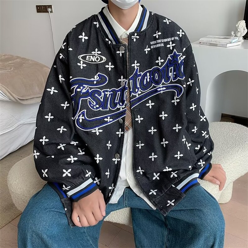 男秋季外套潮牌街头刺绣牛仔外套W34P75,男装夹克,星座1116-2