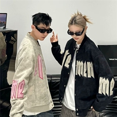 W9242-P78网图现货春季新款潮流ins麂皮绒棒球服外套潮牌宽松，男装夹克，星座1608-2