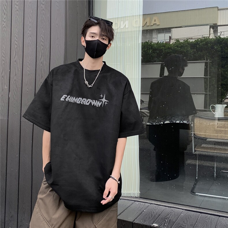 1麂皮绒重磅260克短袖发泡印花大码M-5XL短袖T恤男DT77016P38控58,男装T恤,星座226-2