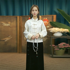 现货2024春季新款简约刺绣盘扣衬衫新中式穿搭上衣B021，女装衬衫，非你不可新中式
