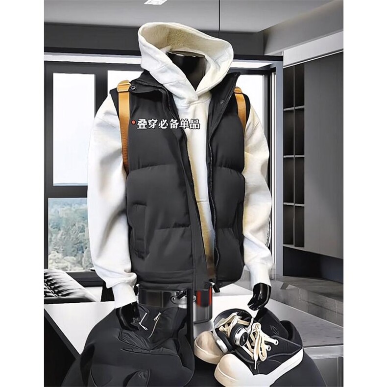 现货5W件冬季三防硬挺boxy短款立领棉衣马夹外套加厚马甲保暖棉服，男装棉衣，电商A486-1