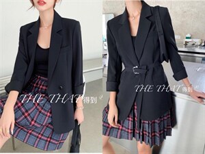 秋款腰带西服外套图片
