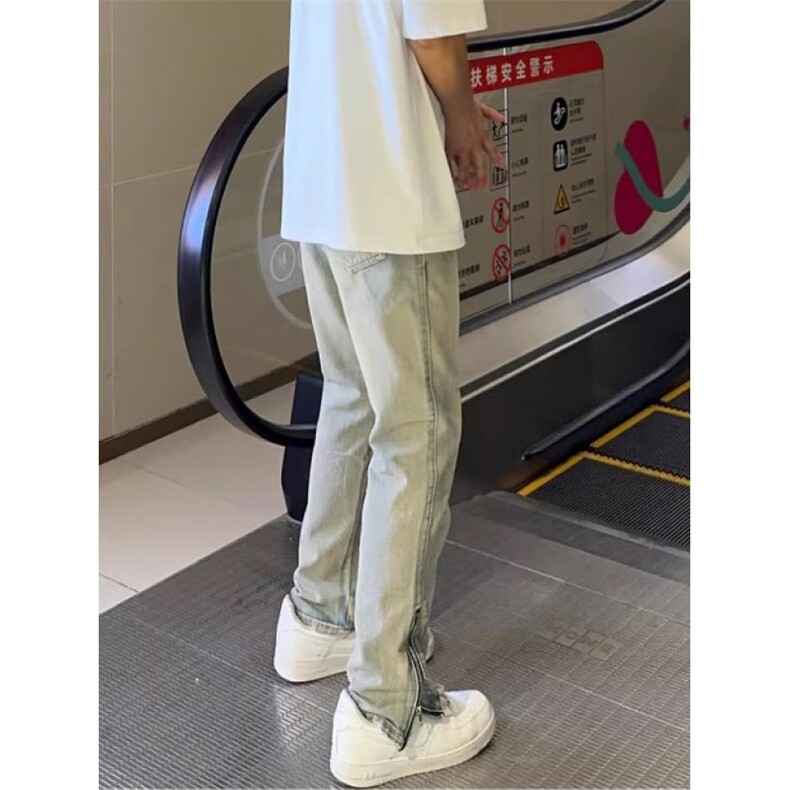 1506A/G9930/P44弯刀牛仔裤复古做旧黄泥染拉链开叉男直筒裤子,男装牛仔裤,星座1506A