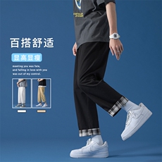 显高显瘦亲柔运动高街风简约纯棉长裤潮流九分棉裤K615-特批35，男装棉裤，星座718-1