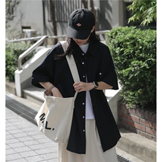 日系短袖衬衫女设计感小众大码休闲衬衣外套夏季新款上衣3423P45，女装衬衫，星座710