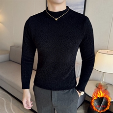 一体绒加厚针织衫暗花修身半高领长袖毛衣针织打底衫男96001-p68，男装针织衫/毛衣，电商D303