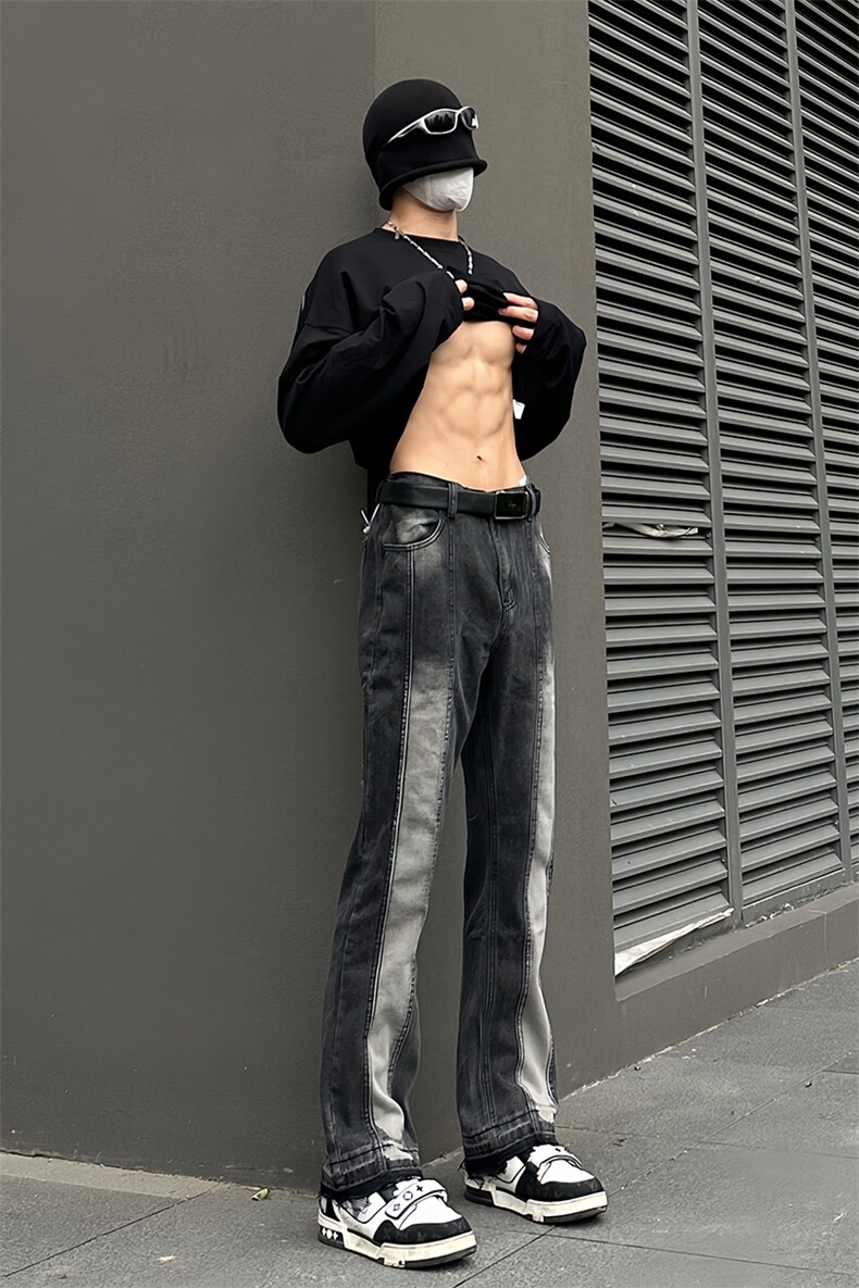 B221美式ins高街暗黑小众毛边修身小脚牛仔裤LK23020-P60控78,男装牛仔裤,电商B221