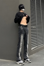 B221美式ins高街暗黑小众毛边修身小脚牛仔裤LK23020-P60控78，男装牛仔裤，电商B221