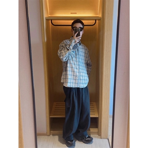 网图有货 秋季复古老钱风格子拼接长袖衬衫男宽松衬衣女 A926-P48图片