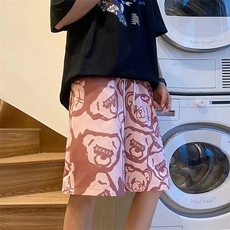 小熊满印男生短裤夏季潮流嘻哈五分裤休闲外穿冰丝大裤衩K065P16，男装休闲裤，星座1116-2