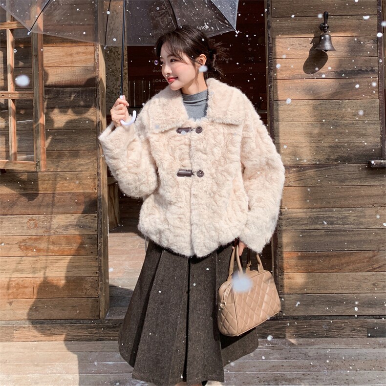 有货皮扣环保毛皮毛一体外套2C090-9018-P195-K298,女装短外套,2C090