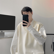 春秋季针织马甲搭配衬衫叠穿设计感V领毛衣日系慵懒背心9099P58，男装背心/马甲，电商B312