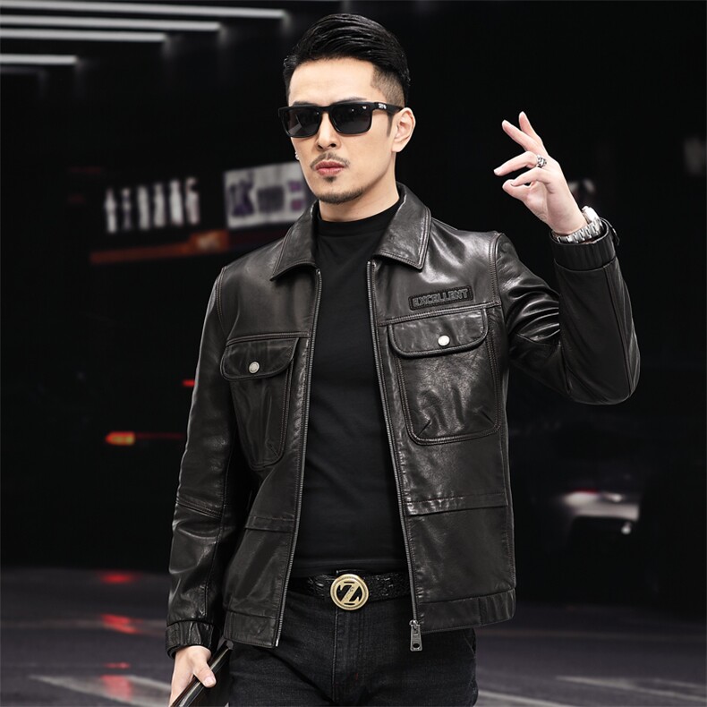 BL-DK612男式2023秋季新款翻领头层绵羊油蜡皮衣男夹克P950,男装皮衣,电商B360