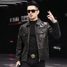 BL-DK612男式2023秋季新款翻领头层绵羊油蜡皮衣男夹克P950，男装皮衣，电商B360