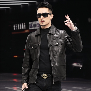 BL-DK612男式2023秋季新款翻领头层绵羊油蜡皮衣男夹克P950图片