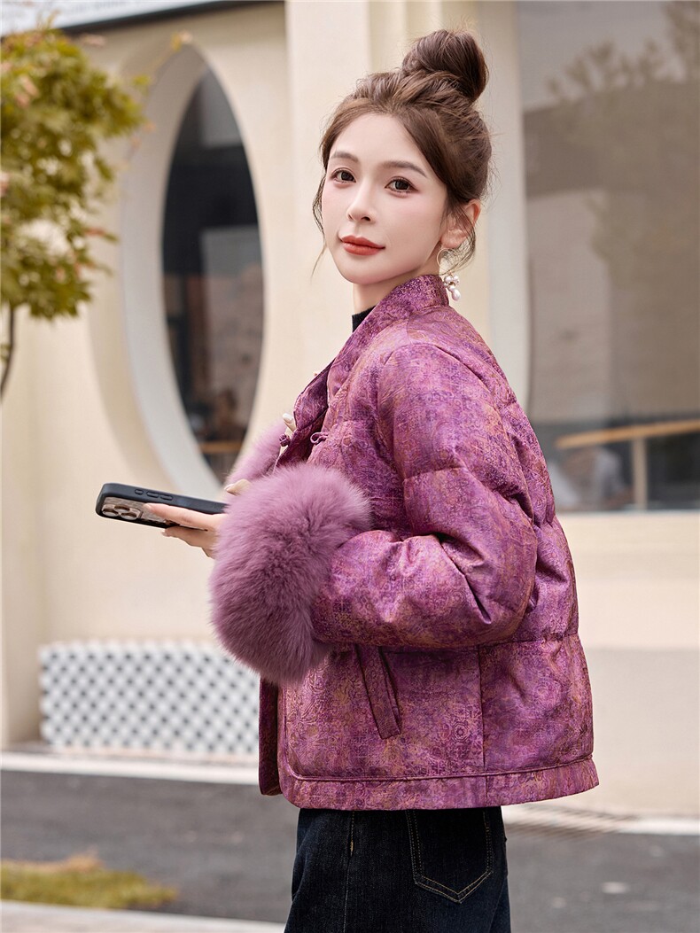 新中式国风羽绒服女2025冬季新款小个子漂亮洋气短款狐狸毛领外套,女装羽绒服,一安秀