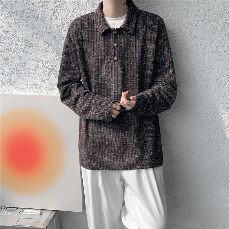 美式扎染翻领长袖T恤大码设计休闲内搭卫衣打底衫上衣p38，男装T恤，电商B319