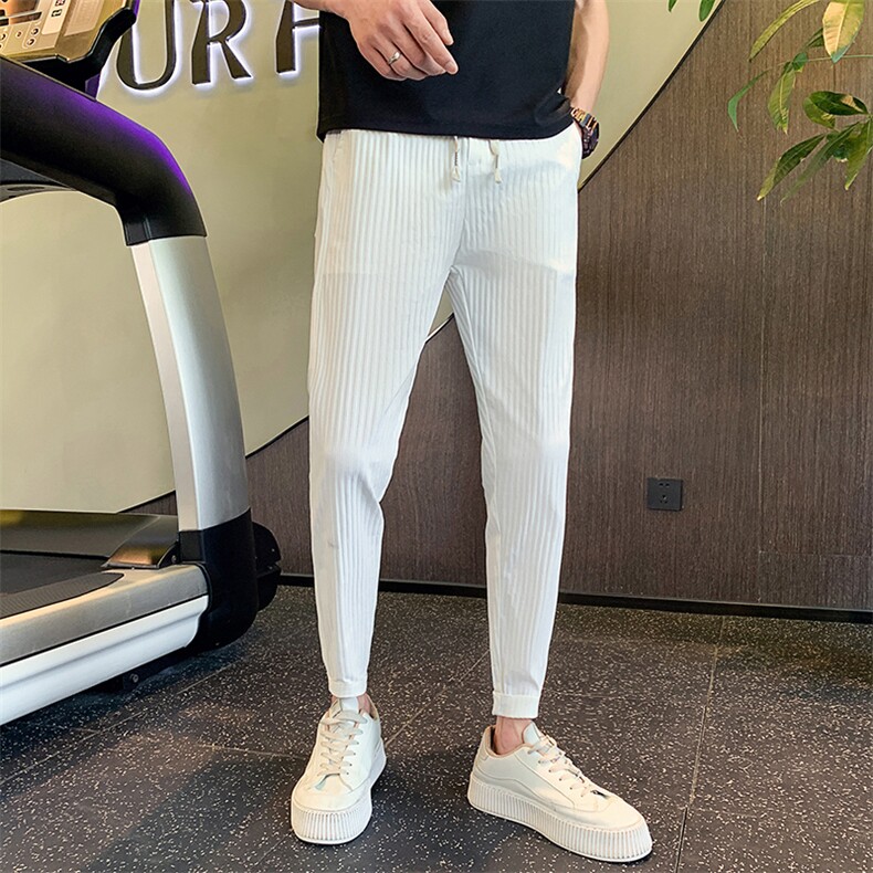 秋季新款修身小脚休闲裤提花抽绳长裤社会小伙潮901k300p48,男装休闲裤,星座901