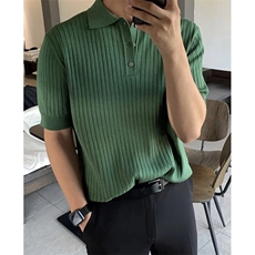韩系条纹翻领针织冰丝短袖体恤半截袖POLO衫PL92/P48，男装Polo衫，电商A243