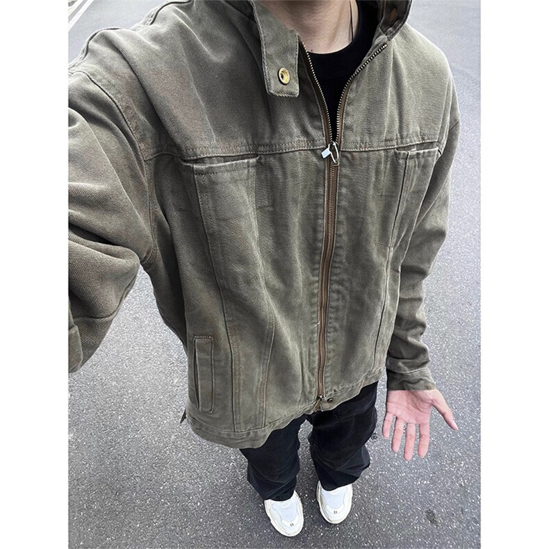 Q104/P75 做旧洗水军绿色男士夹克图片