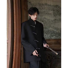 黑色立领中式西装风外套春秋长袖常规款潮无开衩宽松型青年，男装西服套装，星座601-1