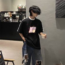 抖音得物高品质二开240克宽松纯棉美式潮牌三条杠织带短袖T恤，男装T恤，电商A486-1