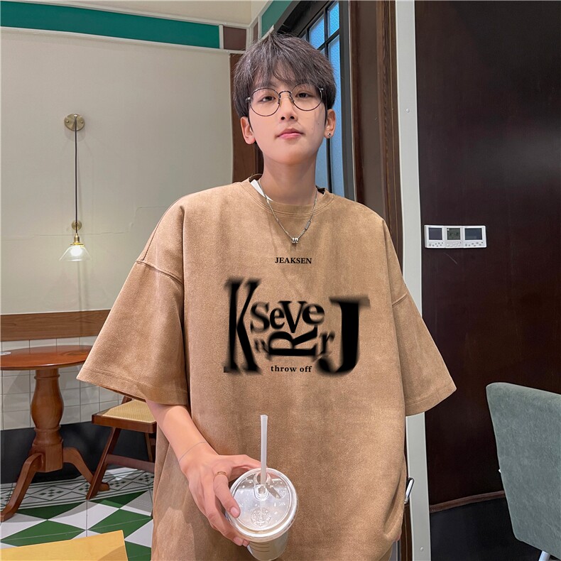 麂皮绒夏季新款抖音得物品质字母印花T恤djp311-特批23控39,男装T恤,星座605(原A050)