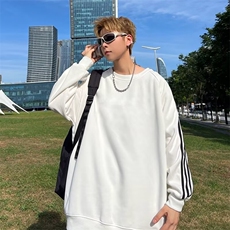 美式三条杠圆领套头卫衣男春季vibe潮牌宽松休闲纯色衣服Q00/P36，男装卫衣，星座506
