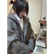 连帽毛衣外套男女美式简约复古花纱大翻领双拉链开衫MK08，男装针织衫/毛衣，星座1116A（原606A-3）