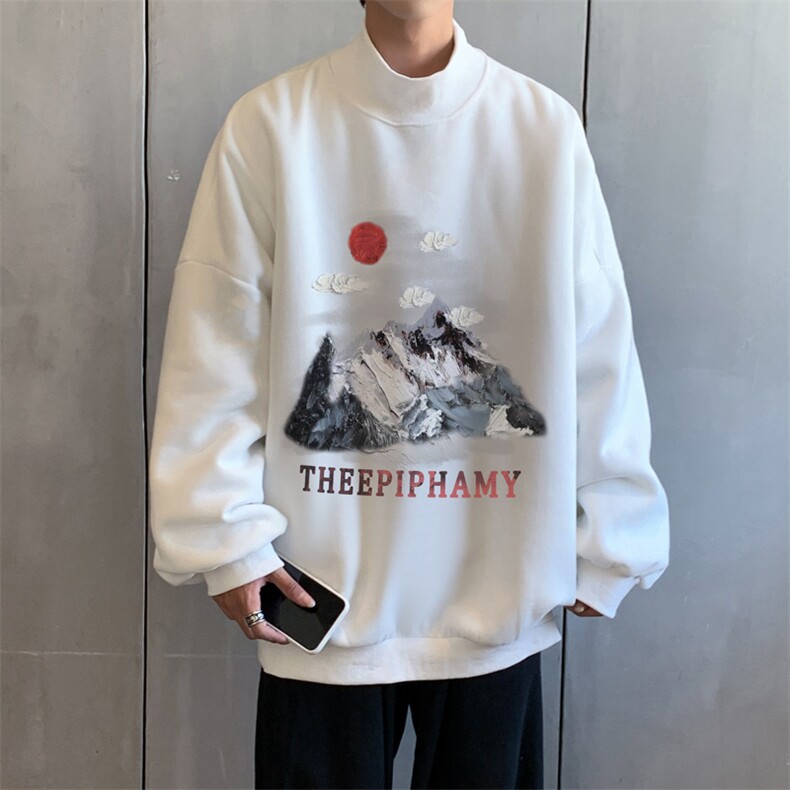 加绒加厚高领卫衣油画印花落肩袖情侣款打底衫男XZ514-2-G83-P48,男装T恤,星座514-2(原B239)