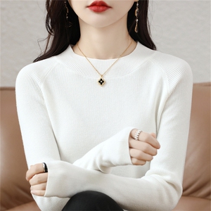 打底衫2024新款女秋冬内搭女毛衣圆领修身插肩袖低领针织羊毛衫图片