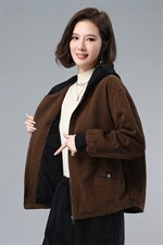 2021年冬季拼接连帽加绒外套宽松文艺开衫长袖，女装卫衣/绒衫，叶笙衣