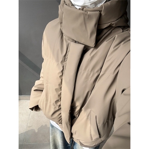 现货5W件冬季三防重磅boxy短款羽绒连帽PU皮棉衣外套防风加厚棉服图片